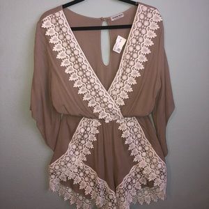Tan lace trimmed Romper